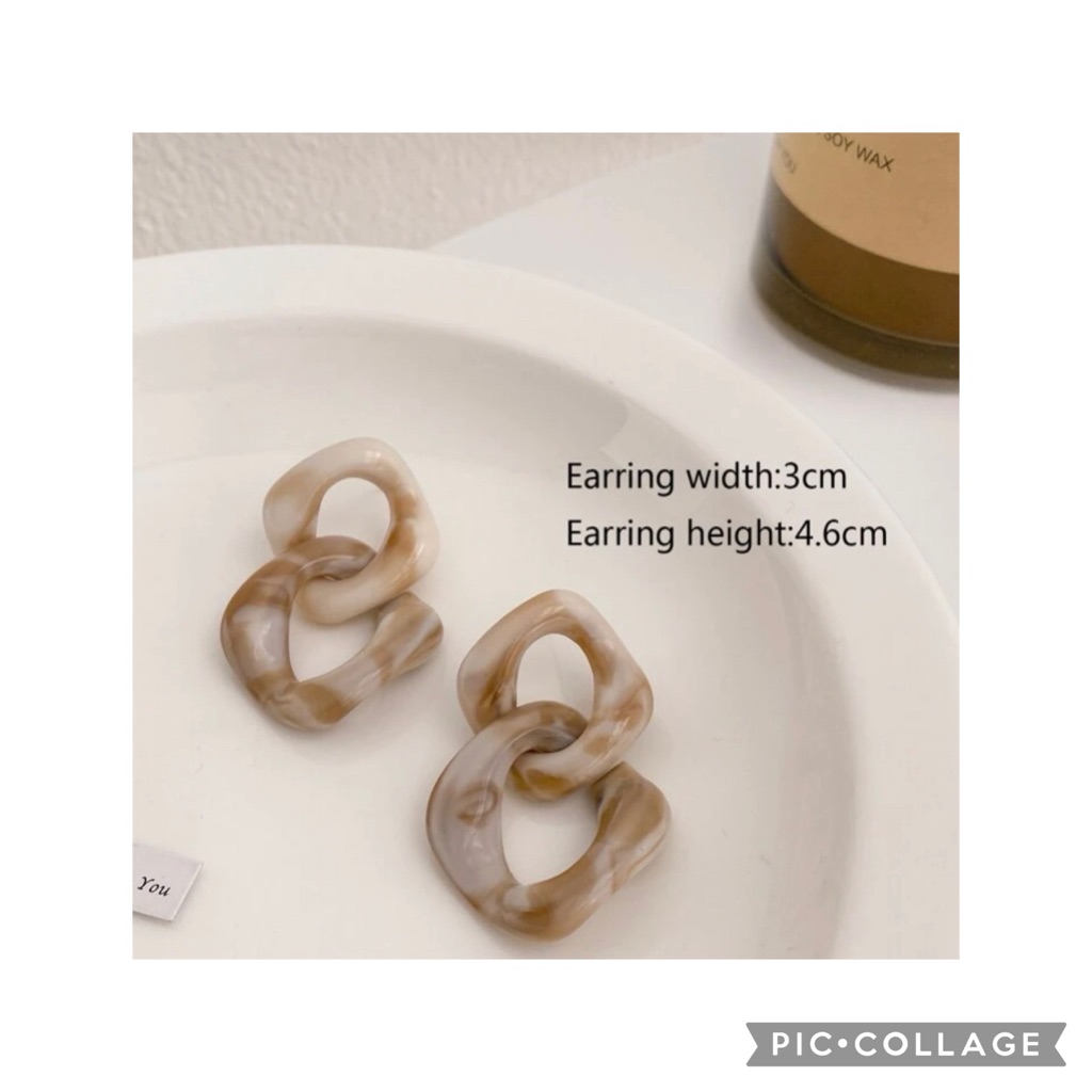 Ombr Brown & Cream Geometric Chain Earrings